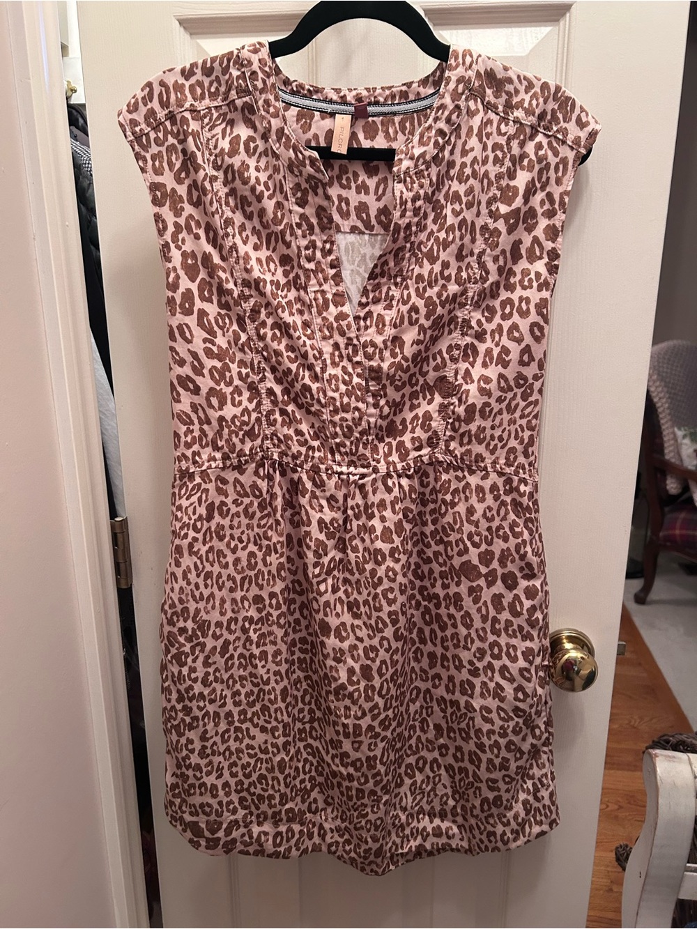Anthropologie Brown/Beige Animal Print Sleeveless Mini Dress. Size XS